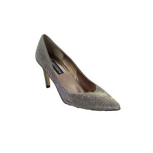 Santorini Womens Leather Glittery Pointed Toe Pumps Heels Shoes Silver Size 9M